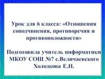 Презентація на тему - Відносини співпідпорядкування, протиріччя та протилежності - з інформатики для відносини
