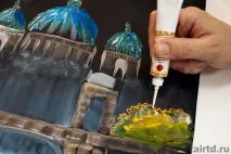 Розпис сумок фарбами по тканині та моделюючим гелем. фарбами