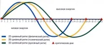 Фази та рівні 3-х біоритмів, Календар місячних днів на фази