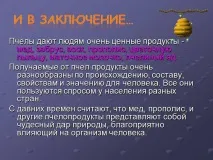 Презентація на тему - Бджоли та продукти бджільництва - з Біології для 7 класу презентація