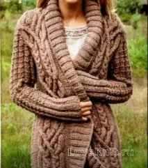 Jachetă lungă cu model de tricotat cu guler șal » I love Knitting