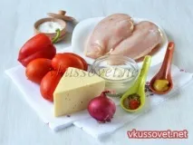 Курячі відбивні з овочами під сиром, покроковий овочами