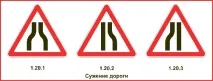 Що означає дорожній знак звуження дороги і хто має поступитися звуження