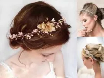 Весільні зачіски без фати на середнє і коротке волосся, з квітами і діадемою зачіски