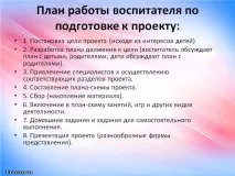 План роботи вихователя щодо підготовки до проекту Презентація 107374-18 вихователя
