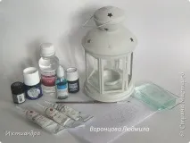 Вітраж розпис ліхтарика в стилі Гжель стилі