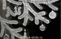Трафарети на вікно до нового року 2018 вирізані з паперу, їжа на столі. року