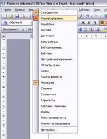Панелі Microsoft Office Word та Excel панелі