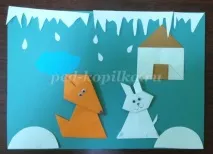 Оригамі за казкою «Заюшкіна хатинка» з елементами аплікації оригамі