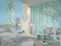 Fototapet turcoaz în interior, pentru culoarea pereților, cu model maro, cameră, turcoaz alb cu