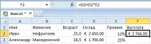 Введення формул у комірки Excel для розрахунків даних формул