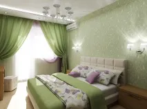 Зелені шпалери у спальні, фото інтер’єрів шпалери