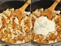 Лисички з курячим філе в сметані. сметані
