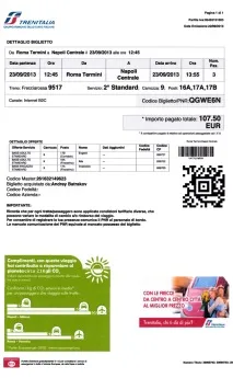 Як виглядають квитки Trenitalia 2013