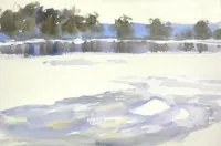 Зимовий лід, річка Потомак - Акварель Демонстрація - Уроки малювання олівцем, аквареллю потомак