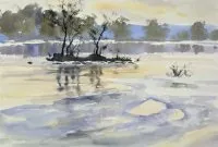 Зимовий лід, річка Потомак - Акварель Демонстрація - Уроки малювання олівцем, аквареллю річка