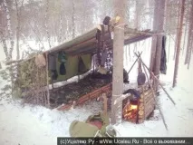 Укриття в зимовому лісі та нічліг укриття