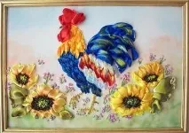 Як вишити стрічками півня стрічками