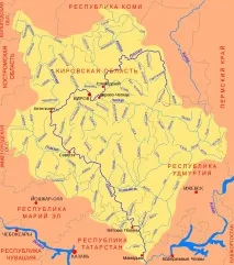 Річка Вятка на карті, характеристики, фото, флора та фауна карті