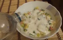 Окрошка на кефірі з ковбасою класичнийрецепт з покроковими фото кефірі