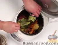 Рецепт Феттучині зі свининою та овочами (у мультиварці) на свининою