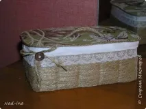 А ось і мій варіант скриньки, плетеної зі шпагату. скриньки