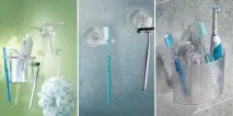 Аксесуари для ванної на присосках збільшать корисний простір легко і швидко. присосках