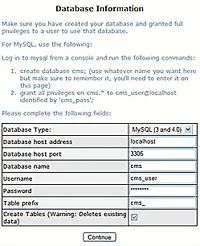 CMSMS встановлення через FTP, Hostinfo даних