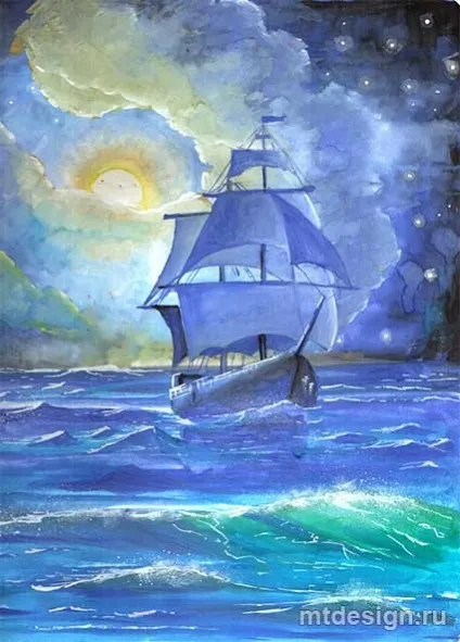 Як малювати гуашшю вітрильник в морі, mtdesign (вітрильник) Як малювати гуашшю вітрильник в морі, mtdesign