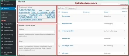 Як створювати, управляти і відображати мітки в статтях, блог Людмили Устьянцева (робота мітками) Як створювати, управляти і відображати мітки в статтях, блог Людмили Устьянцева
