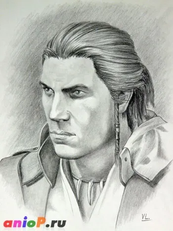 Портрет Коннора з гри assassin - s creed 3 - уроки малювання олівцями і пастеллю