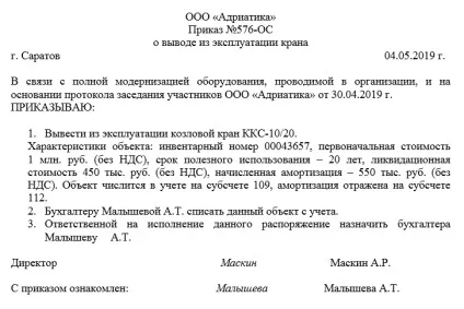 Наказ про виведення з експлуатації крана