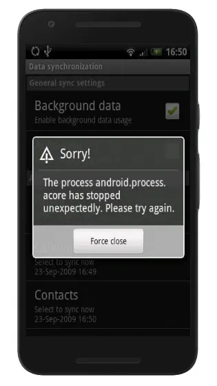 Android process acore сталася помилка