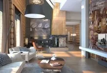 Інтер'єр вітальні в заміському будинку фото дизайну, проект залу, гарне оформлення