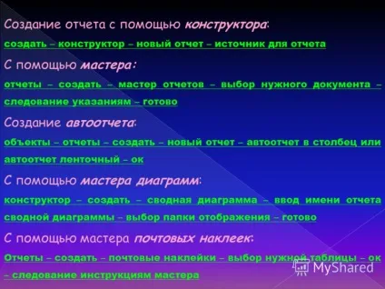 Презентація на тему звіт-це об'єкт бази даних, який призначений для виведення інформації з баз