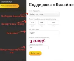 Зв'язок з центром підтримки билайн, билайн