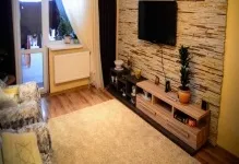 Декоративний камінь в інтер'єрі вітальні фото штучна обробка залу, дизайн з деревом,