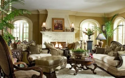 Фото камінів в інтер'єрі вітальні