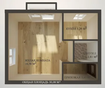 Інтер'єр маленької однокімнатної квартири з кутовий плануванням (кутовий) Інтер'єр маленької однокімнатної квартири з кутовий плануванням