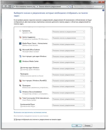 Налаштування області повідомлень windows 7 (області) Налаштування області повідомлень windows 7
