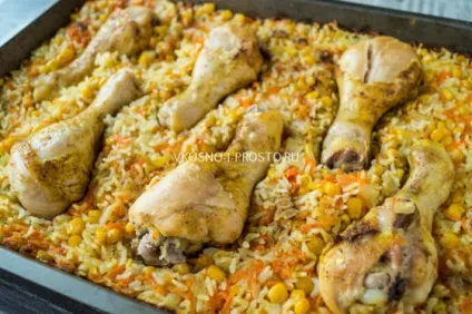 Ледачі курячі ніжки з рисом і кукурудзою (страви з курки) Ледачі курячі ніжки з рисом і кукурудзою