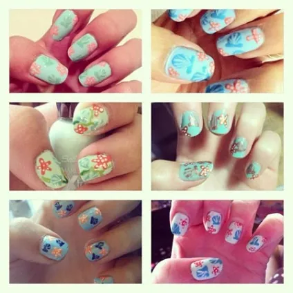Морський манікюр з зірками і черепашками (Essie Mint Candy) Морський манікюр з зірками і черепашками