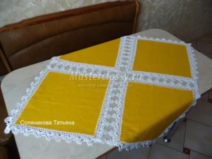 Обв'язування тканини гачком і з'єднання окремих фрагментів в полотно (обв'язана гачком) Обв'язування тканини гачком і з'єднання окремих фрагментів в полотно