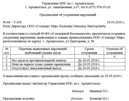 Припис про усунення порушень