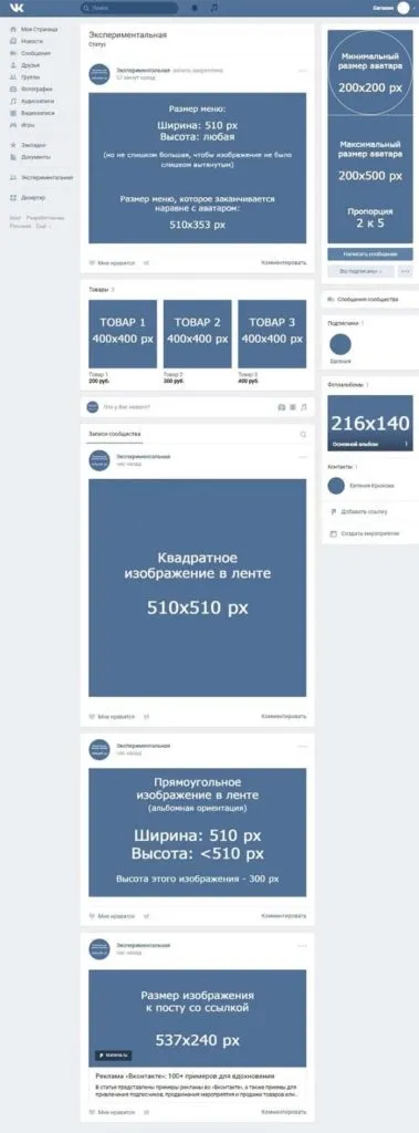 Розміри зображень в вконтакте (vk) (останні зміни за 2017)