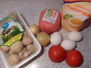 Салат з шинкою шампіньйонами і помідорами (салат) Салат з шинкою шампіньйонами і помідорами