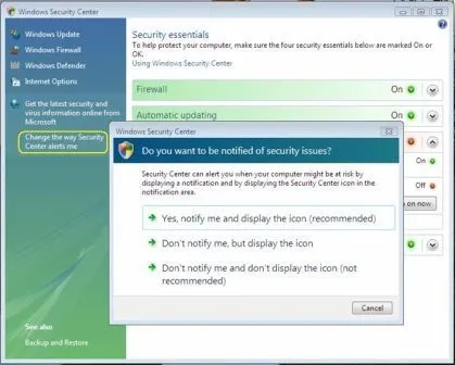 Відключення сповіщень центру безпеки в windows xp і vista (відключення сповіщень центру безпеки) Відключення сповіщень центру безпеки в windows xp і vista