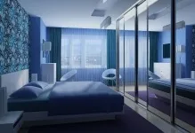 Синя спальня тони і кольори, білі меблі, інтер'єру фото, дизайн сірої, темний стиль шпалер, штори (синя спальня) Синя спальня тони і кольори, білі меблі, інтер'єру фото, дизайн сірої, темний стиль шпалер, штори