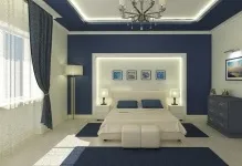 Синя спальня тони і кольори, білі меблі, інтер'єру фото, дизайн сірої, темний стиль шпалер, штори (спальня) Синя спальня тони і кольори, білі меблі, інтер'єру фото, дизайн сірої, темний стиль шпалер, штори