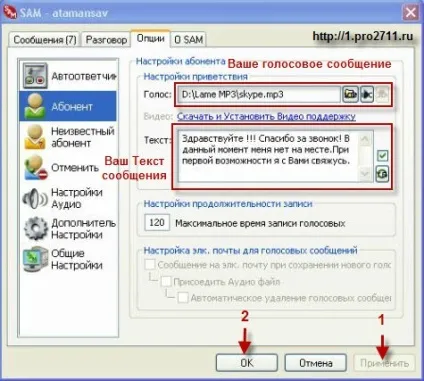 Автовідповідач для skype
